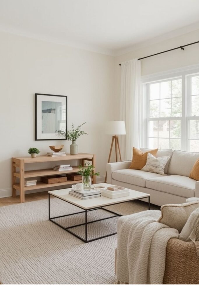 warm minimalist living room Homes and Gardens design