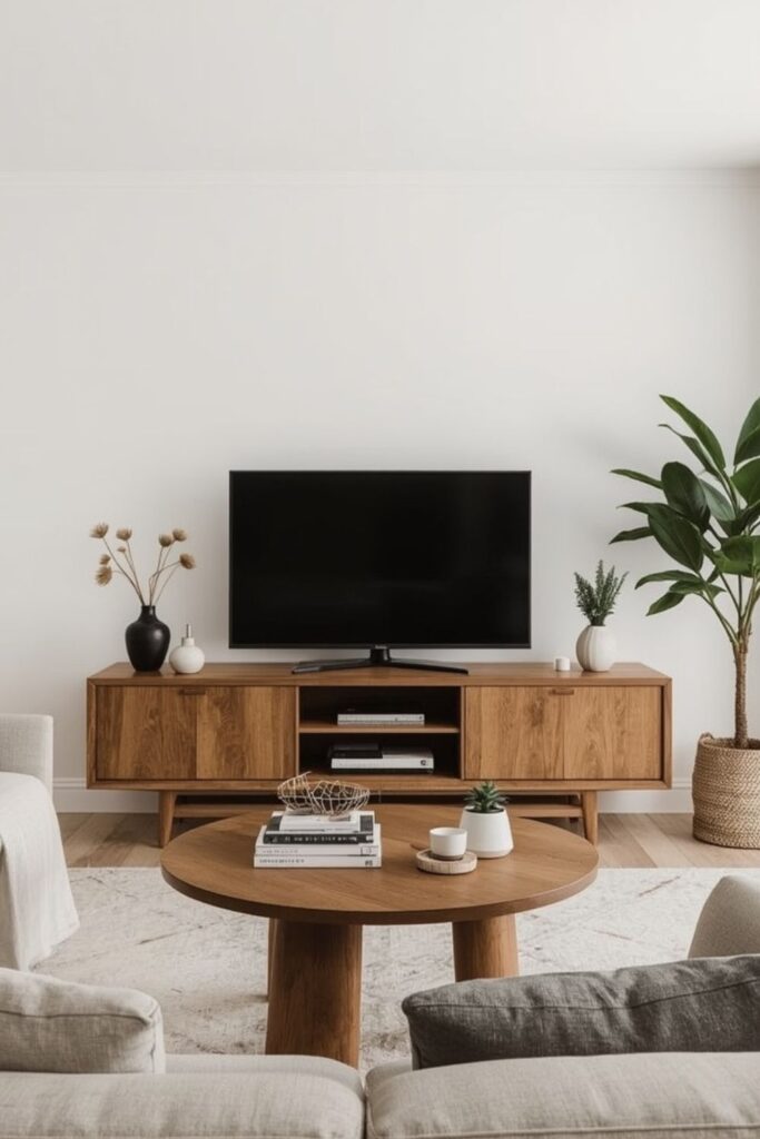 wood accents minimalist decor for living room