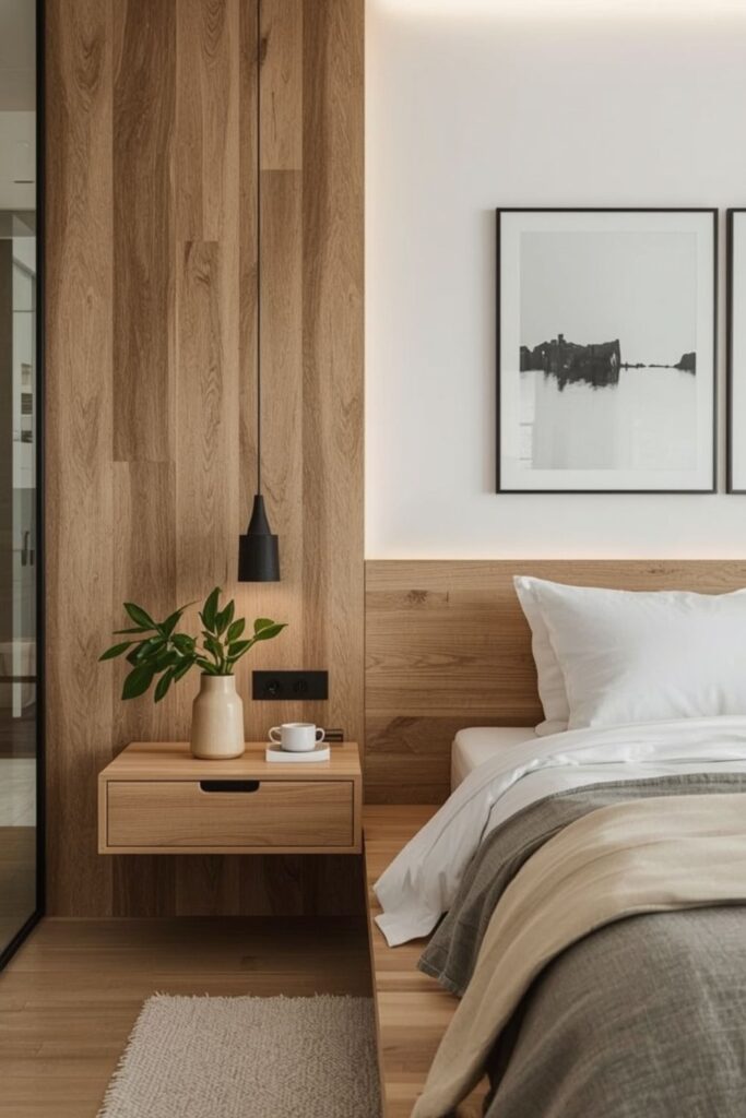 wood accents minimalist decor for bedroom